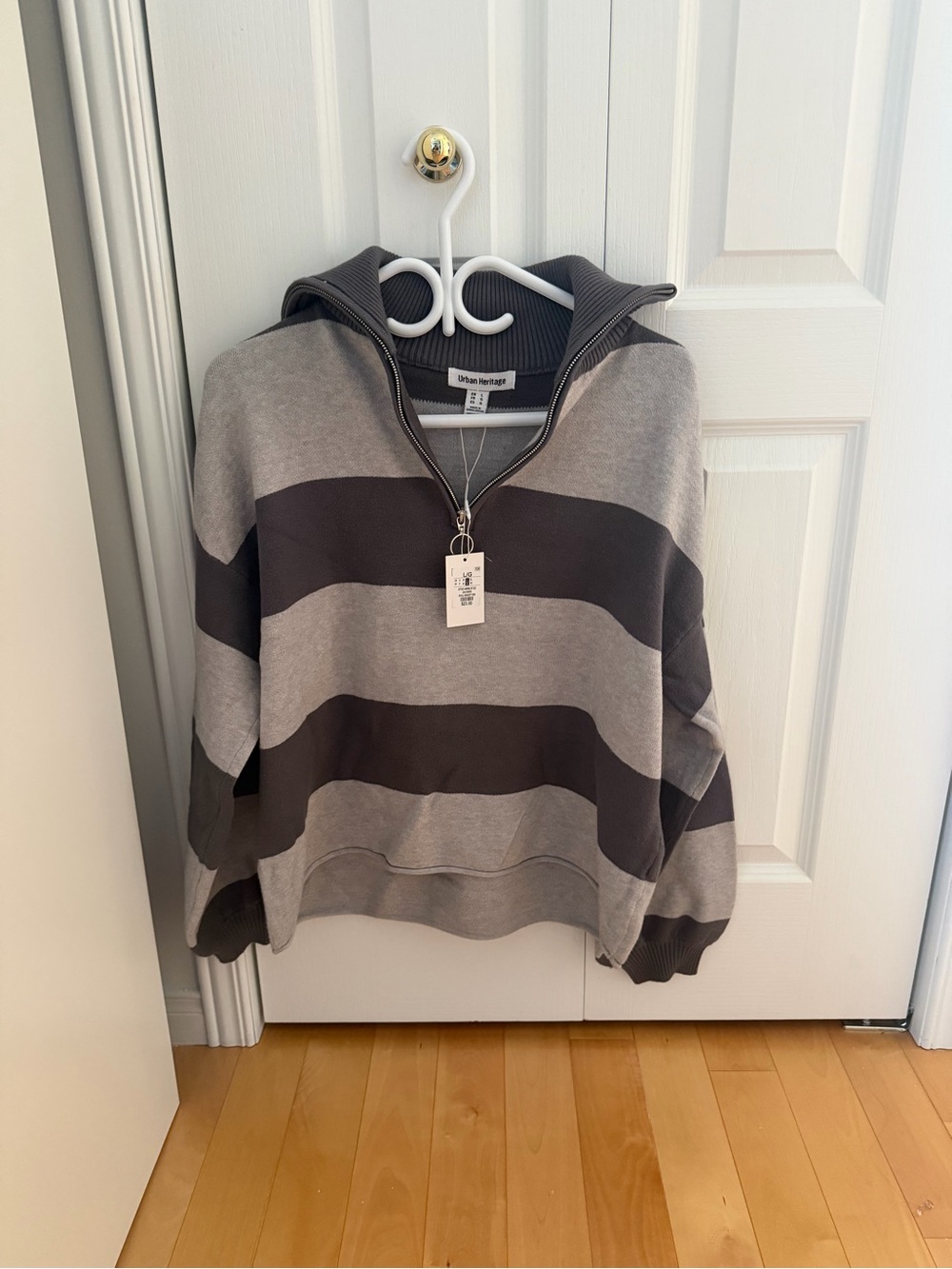 Urban Heritage Light Gray & Dark Charcoal Striped Crew Pullover